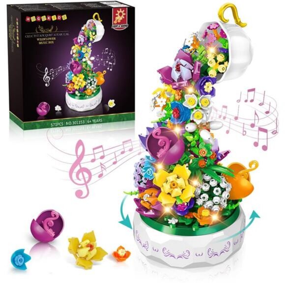 Flowers Music Box Building Block Kit with Light- 571PCS Mother's Day - Picture 1 of 7